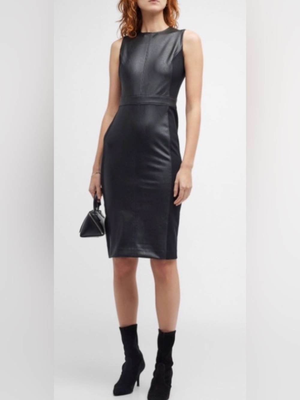 SPANX Faux Leather II Combo Sheath Midi Dress